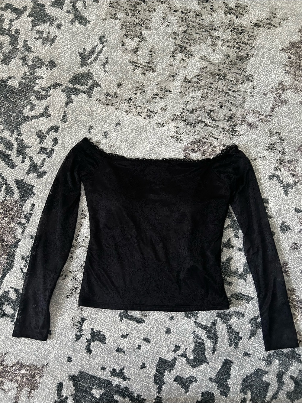 A&F Bra Free Collection Black Lace Long-Sleeve Off-Shoulder Top